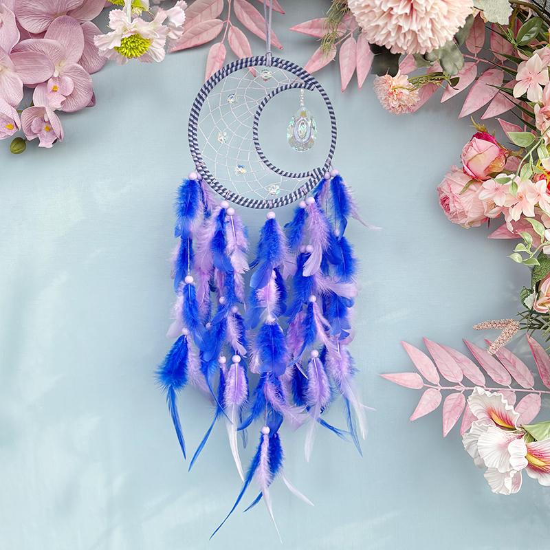 Dream Catcher Natural Crystal Stone Wind Chimes Boho Hand-woven Feathers Bedroom Hanging Ornaments Festival Gift Home Decoration