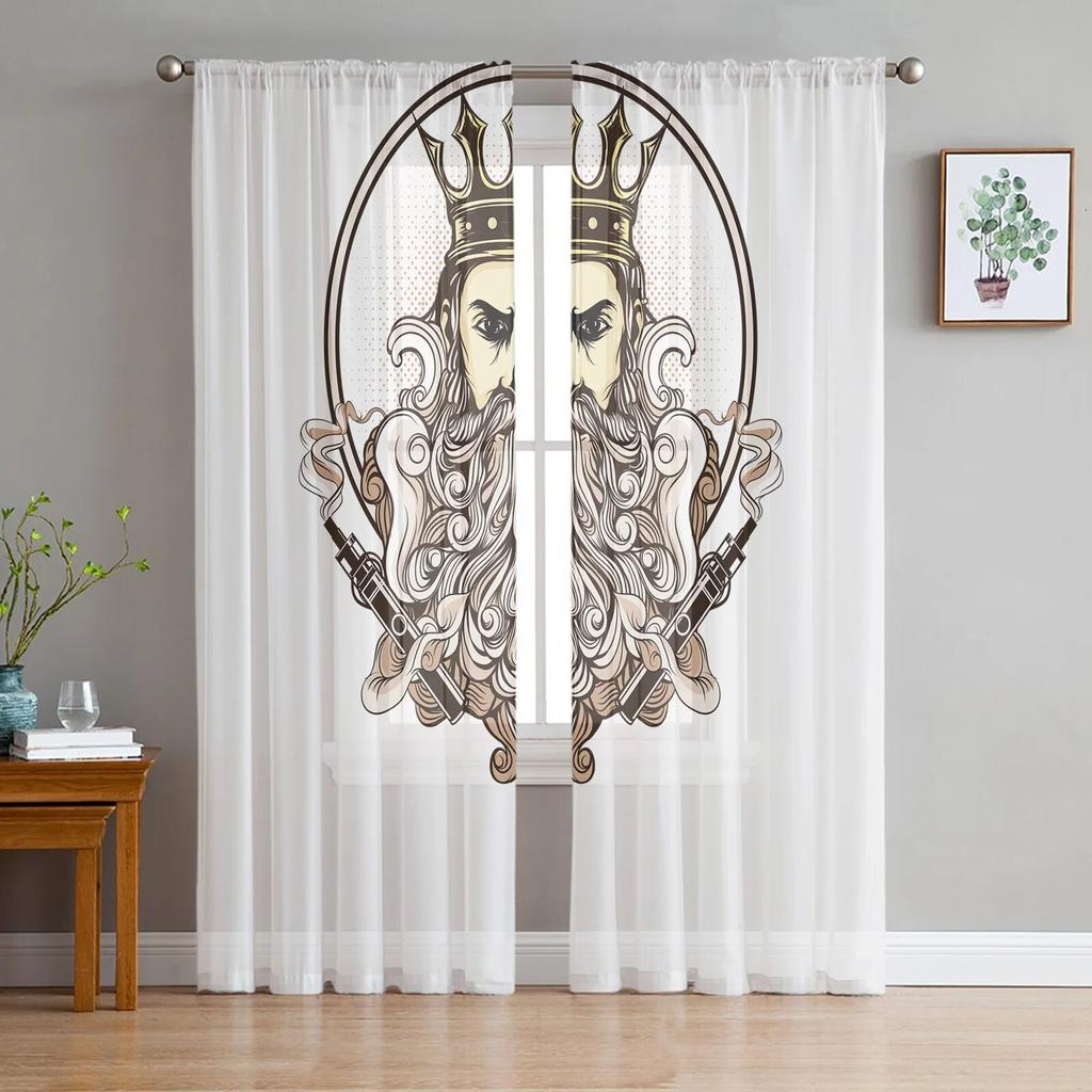 Black Poker Flowers Tulle Curtains Elegant Sheer Drapes for Bedroom Living Room Kitchen Decor