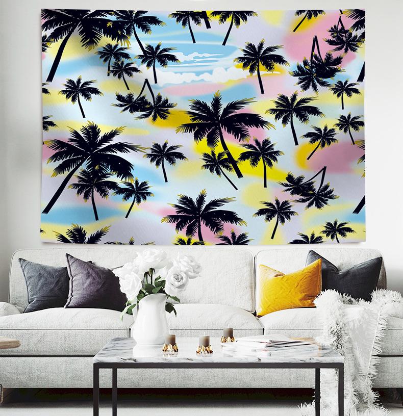 Seaside Coconut Tree LandscapeTapestry 3D Forest Waterfall Landscape Wall Hanging Home Background Cloth Decor Garden Poster for Outside