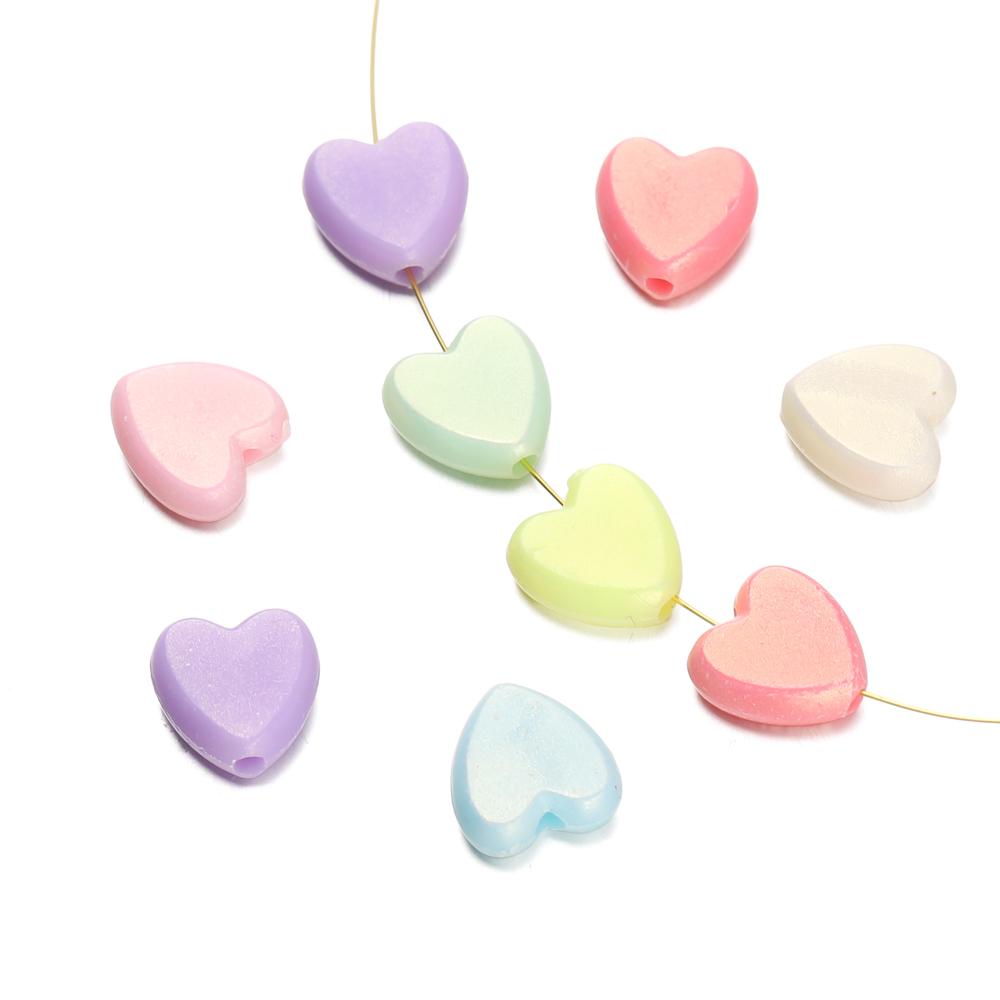 50/100Pcs/lot 8.5*9mm Multicolor Plastic Love Heart Spacer Beads for Diy Handmade Necklace Earring Jewelry Making Accessories