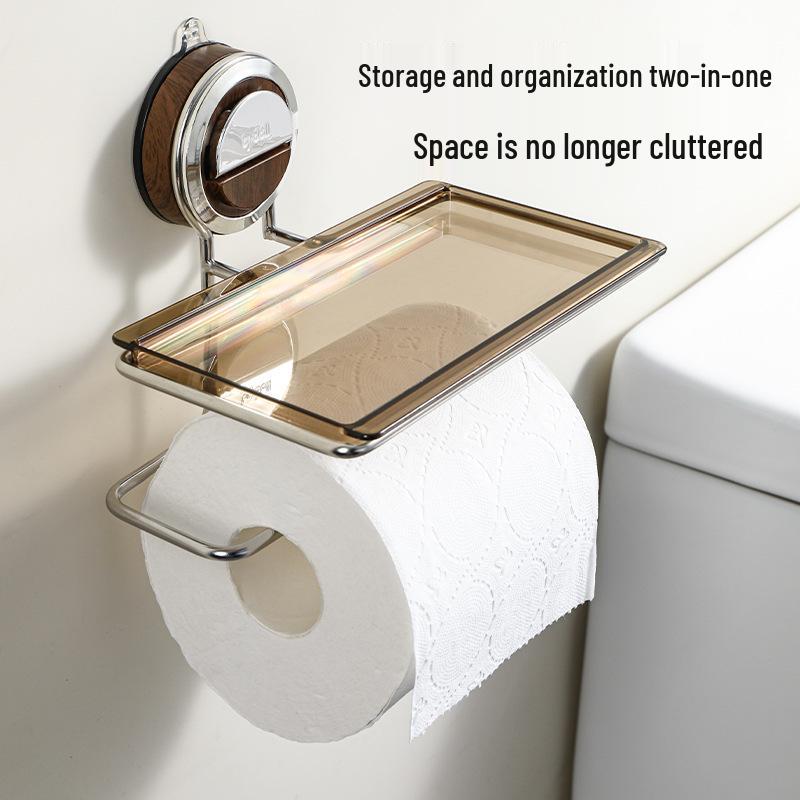 Wall-Mounted Luxury Suction Cup Toilet Paper Holder & Storage Rack