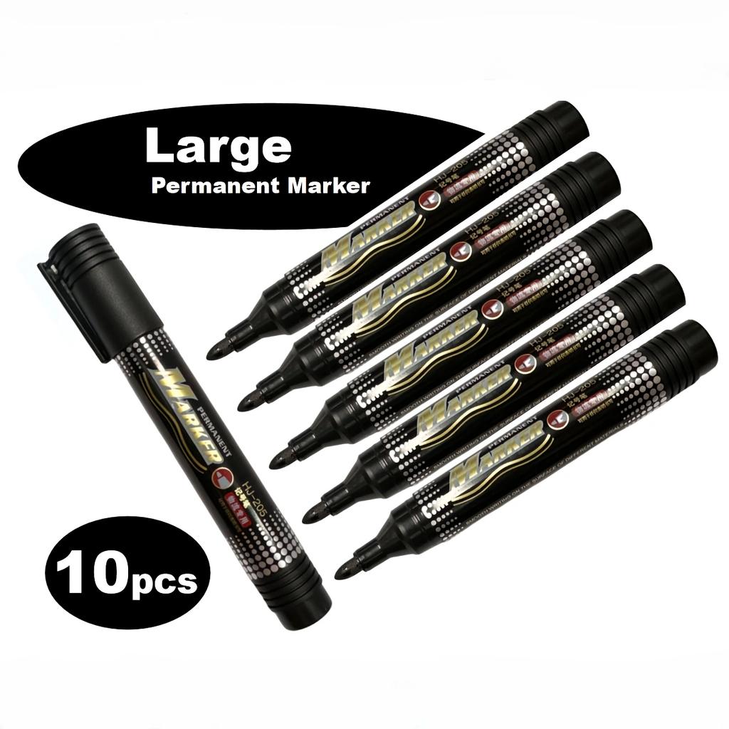 10pcs Black Permanent Marker Pens – Quick Dry, Non-Fading, Ideal for Logistics & Shipping