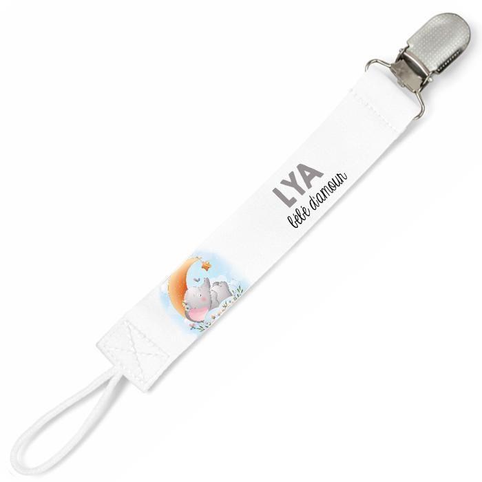 Planetee Attache tétine pour prénom LYA bébé d'amour éléphant mignon | Attache sucette cadeau naissance