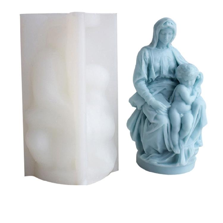 3D Blessed-Virgin-Mary With Baby Jesus-Sculpture Candle Mold 1