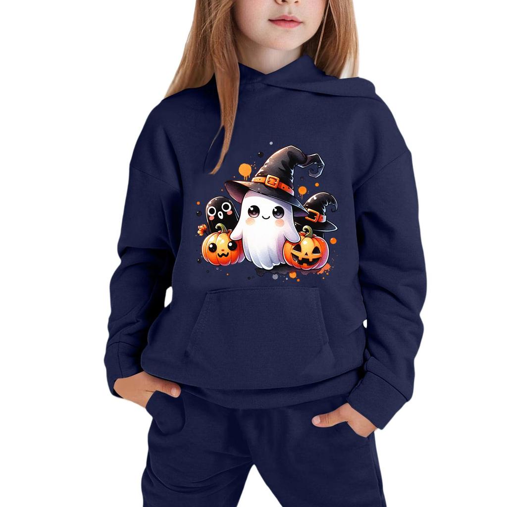 Kids' Hooded Sweatshirt with Halloween Print for Boys and Girls