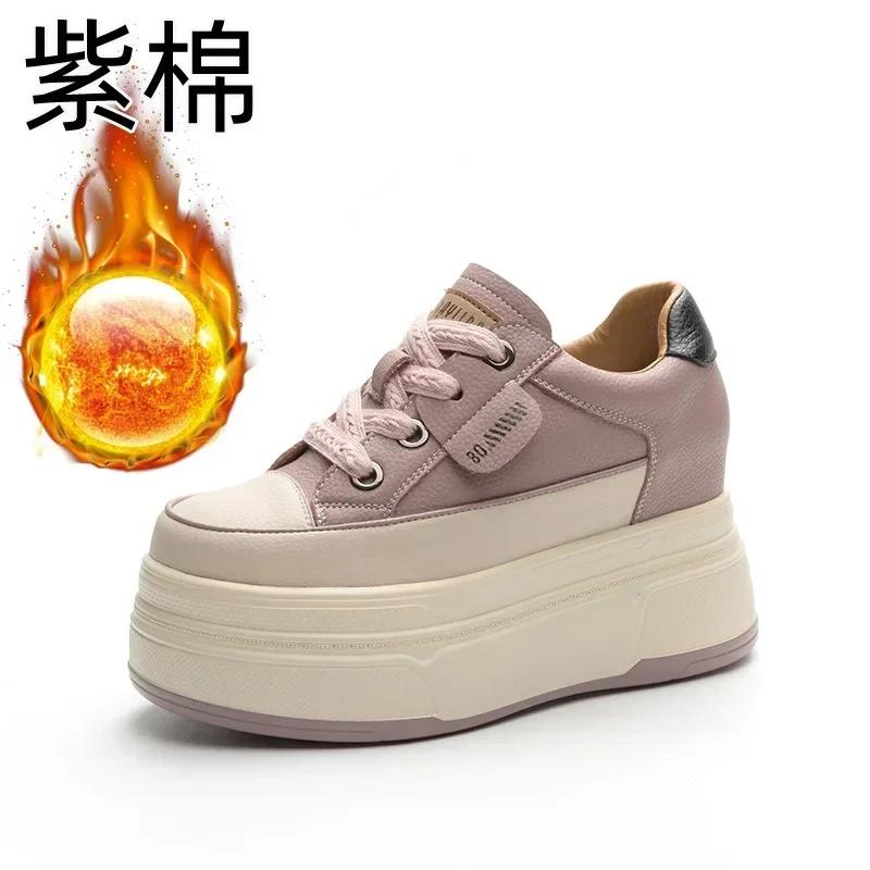 Fashion Retro 9cm Cow Suede Genuine Leather Women Vulcanized Shoes Platform Wedge Skate Boarding High Brand Heels Casual Stable Shoes