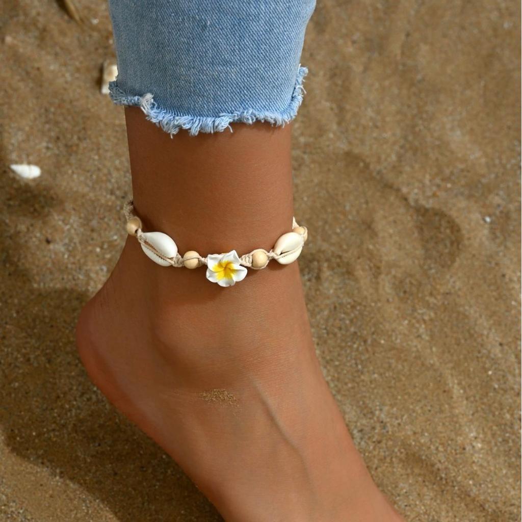 Soft Pottery Egg Flower Shell Hand-woven Necklace Bracelet Anklet Set Pink Beach Wind 18 Hours Delivery