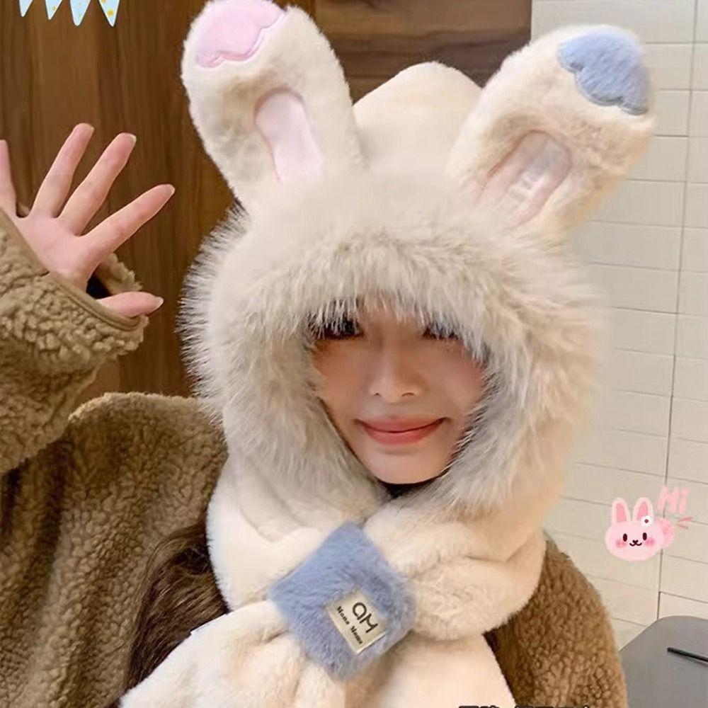 Ear Protection Winter Beanie Winter Fluffy Hat Leisure Bib Scarf Hat  Cycling