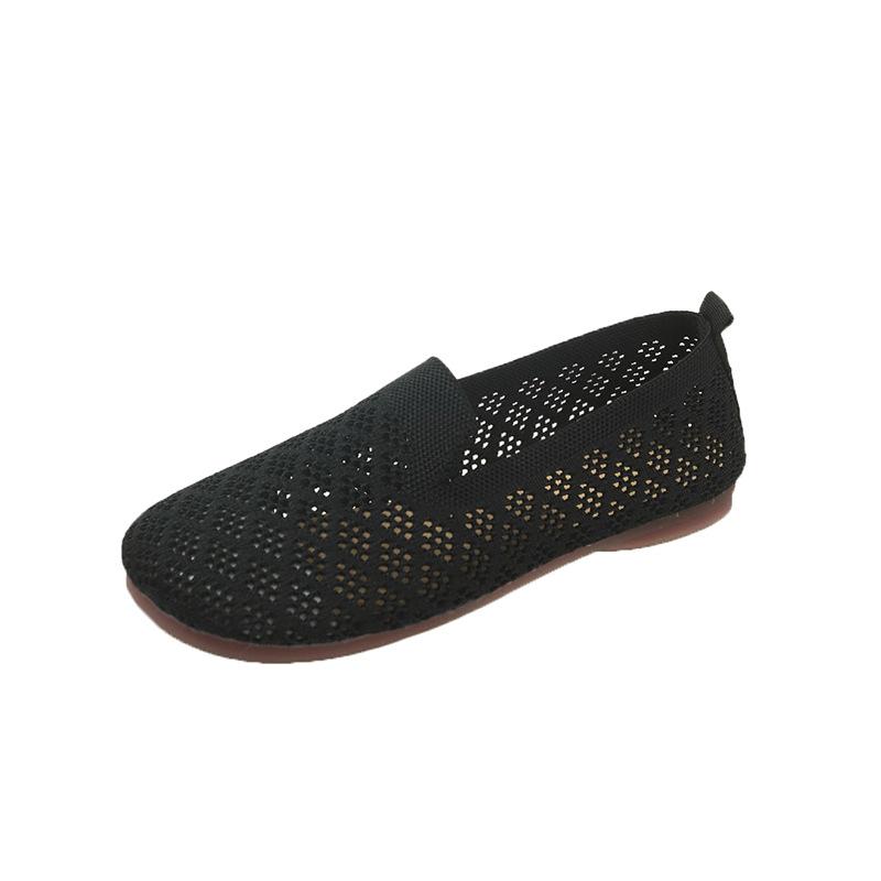 Spring New Solid Color Pointed Flat Bottom Flat Heel Soft Sole Single Shoes Casual Breathable Women's Shoes Hollow Knitted Shoes