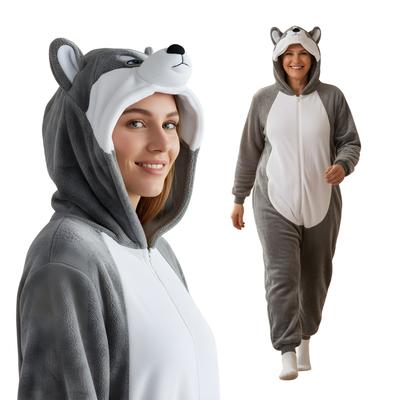 Jednodílný overal Kigurumi Pyžamo Kostým Převlek Šedý Husky : 185 - 195Cm