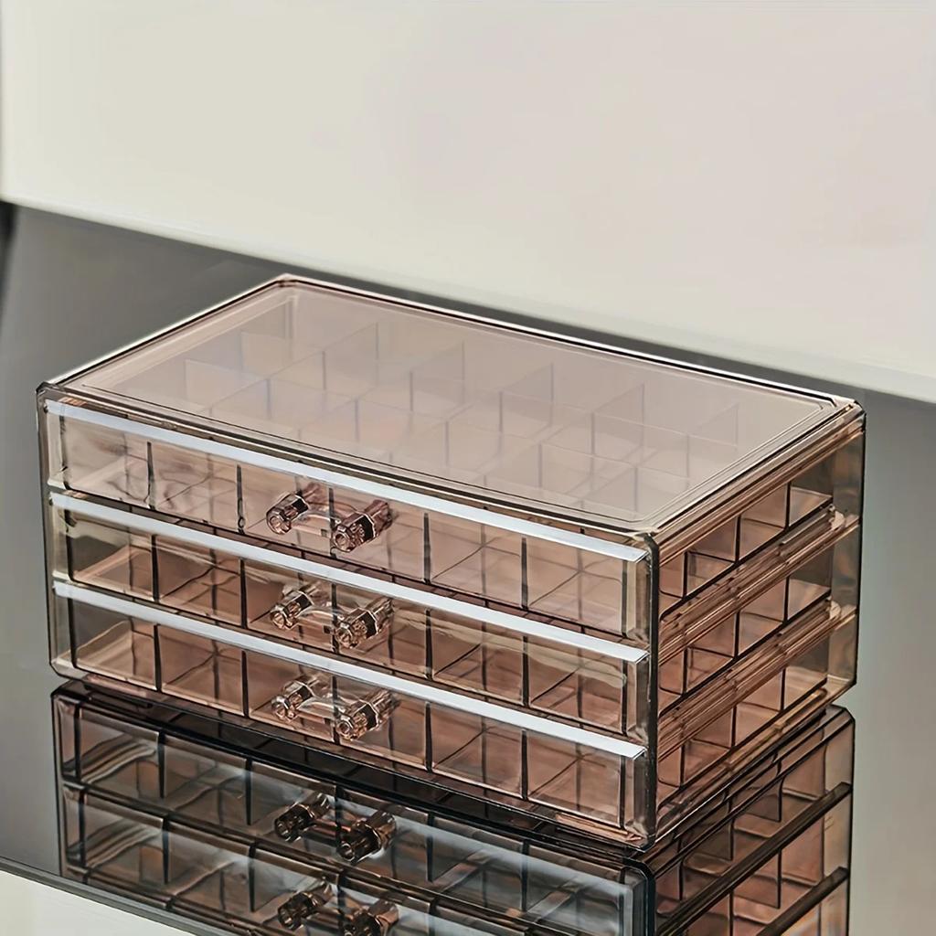 Stylish and Practical Jewelry Storage Box, 3-layer 72-grid Large-Capacity Organizer for Rings, Earrings and Necklaces