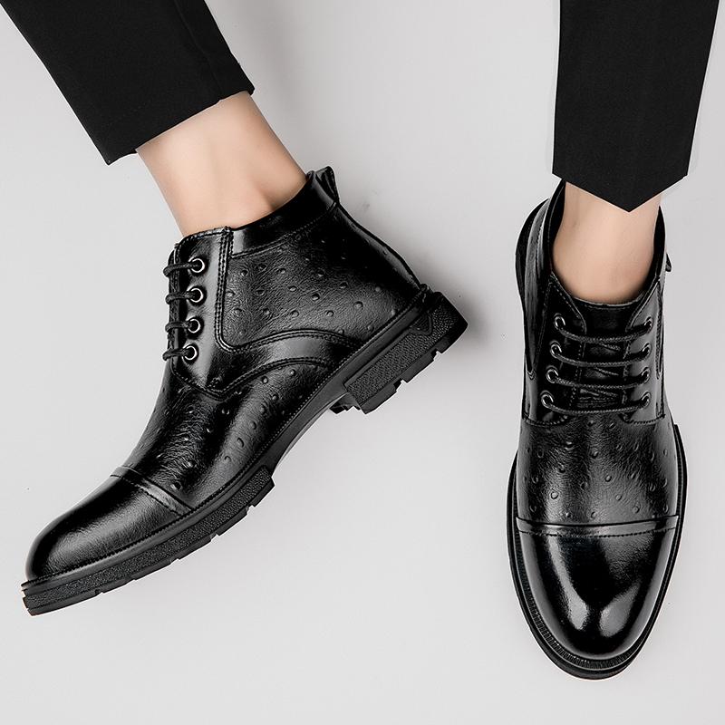 Fashion Luxury Brand Men Ankle Boots Genuine Leather Retro Lace Up Dress Boots Winter Platform Snow Boots Classic Business Walking Shoes