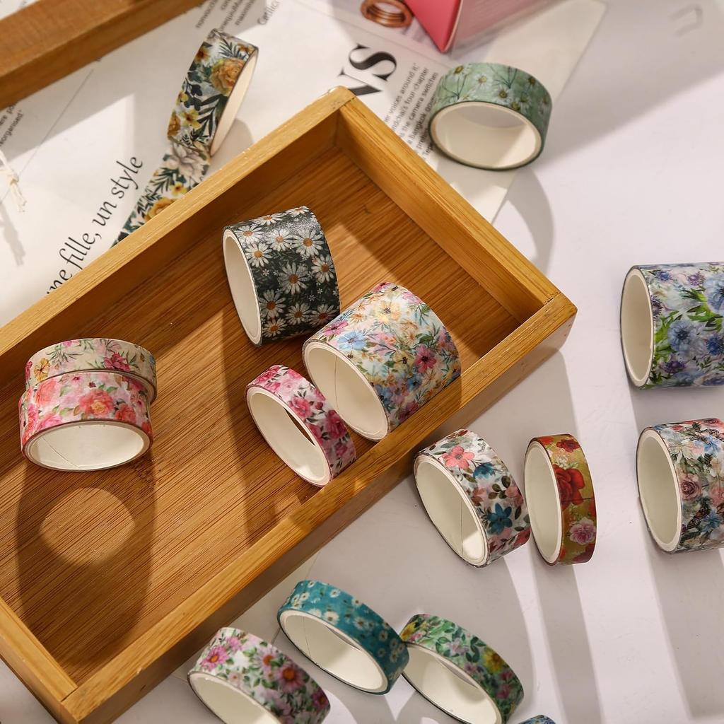 Set di Washi Tape Floreali - 15 Rotoli Fiori Arti Nastri Adesivi Fiori del Giardino Adesivi Decorativi Set di Masking Tape per Artigianato