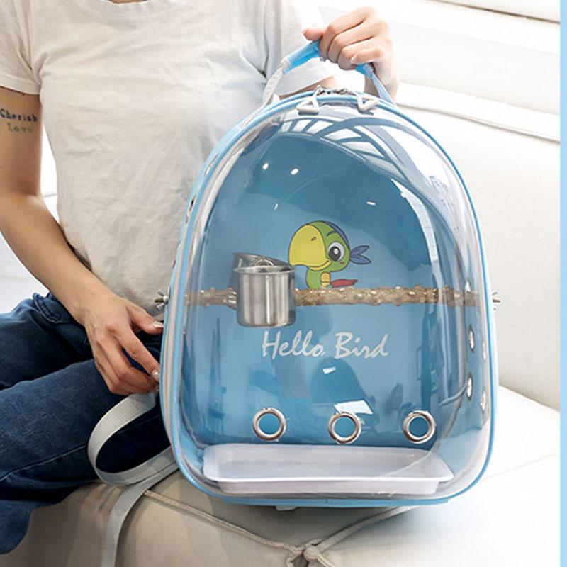 Portable Bird Cage with Prech Feeder and Tray, Acrylic Pet Backpack Bag, Parakeet, Cockatiel, Parrot, Bunny, Travel Backpack