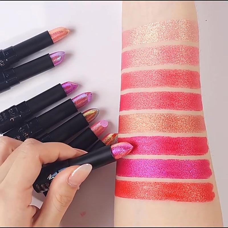 Wasserdichter Metallischer Lippenstift mit Glitzer-Finish - 15 Lebendige Farben