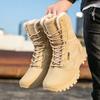 Fashion Outdoor Mens Winter Plush Snow Boots Wear-resistant High-top Shoes Non-Slip Desert Mountaineering Boots Versatile Mid-Calf Botas