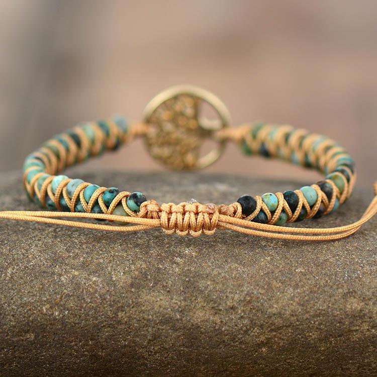 Tree of Life African Pine Natural Stone Beaded Handwoven Yoga Friendship Lover Bracelet