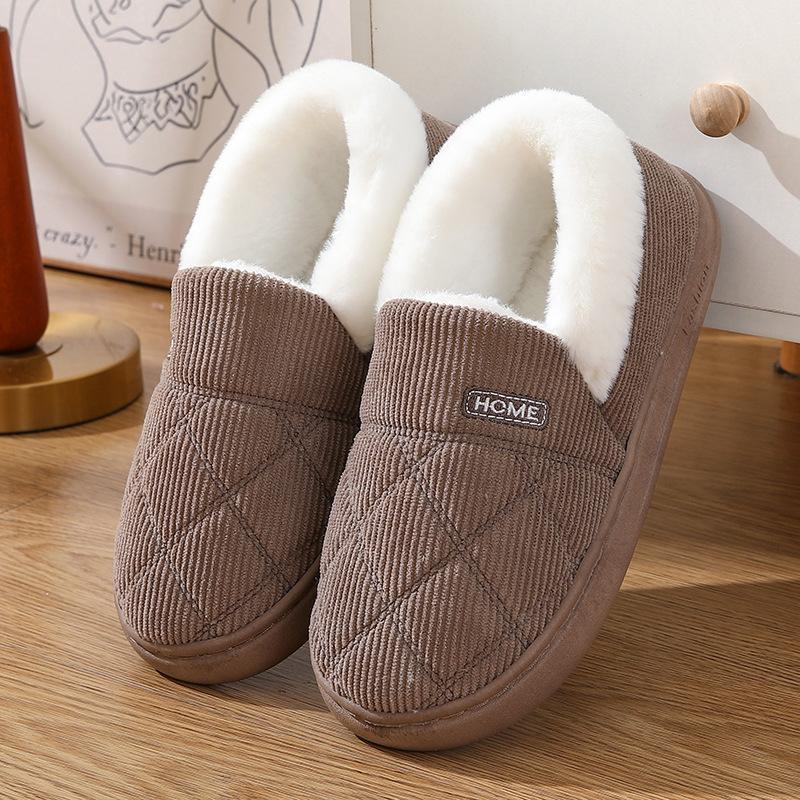 New Corduroy Cotton Slippers for Women Home Warm Shoes Soft Plush Anti-slip Couples Indoor Warm Non-slip Slides Footwear