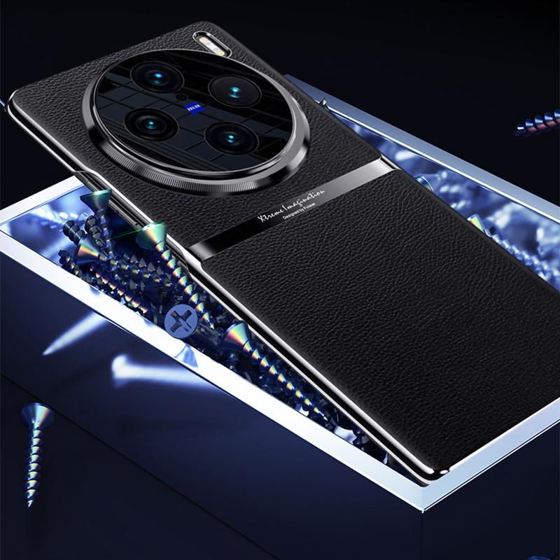 Für vivo X100 Pro 5G Hülle Stoßfest Acryl+PC+PU Leder Handyhülle