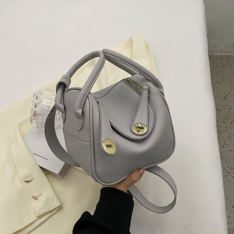 Premium lychee pattern celebrity style new double pull portable shoulder oblique span casual women's bag