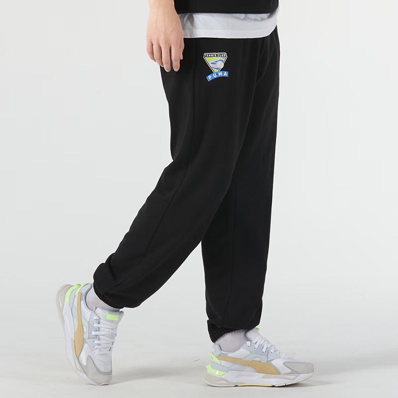 Puma Embroidered Logo Casual Mid-Rise Drawstring Knit Sports Pants Men Bottoms Black 625803-01