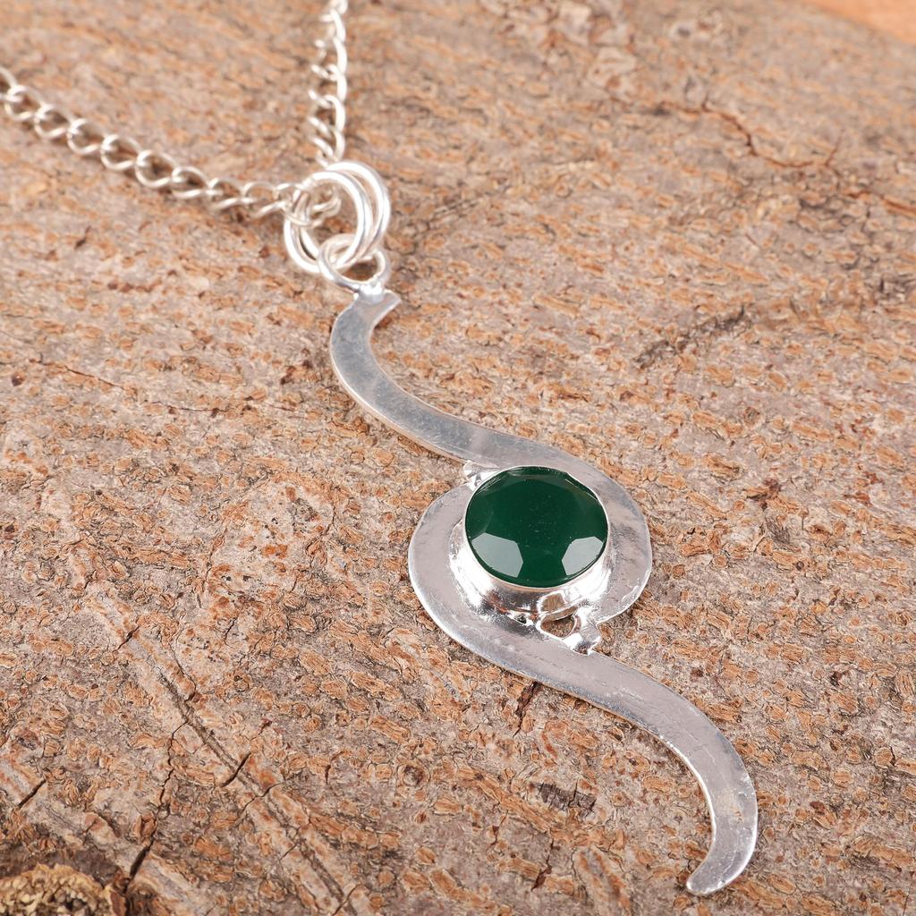 Green Onyx Pendant Handmade Gemstone Jewelry, 925 Sterling Silver Pendant Unique Design Jewelry