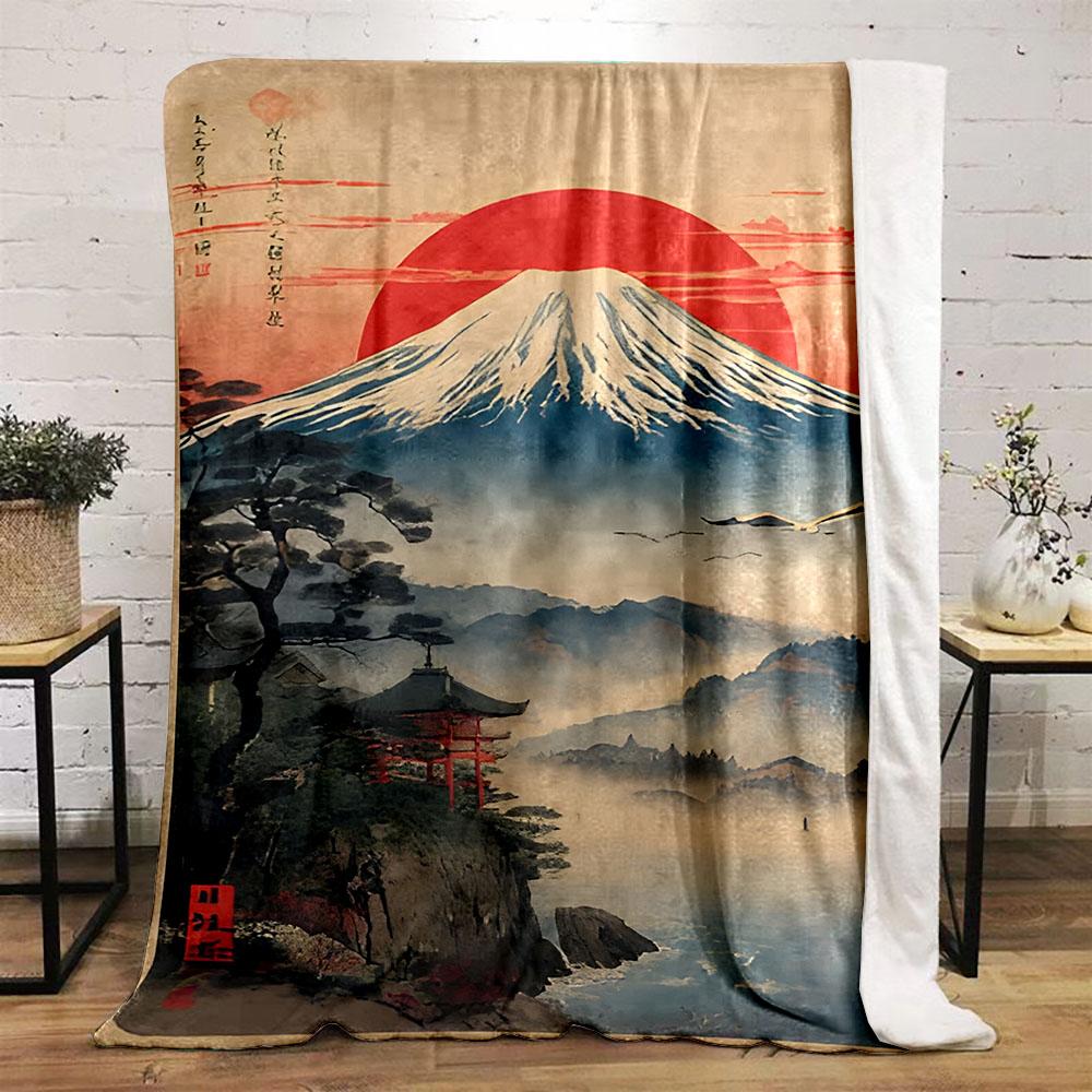 Mount Fuji with Sunrise Scene Patterned flannel blanket perfect for the bedroom living room, sofa, or a little nap