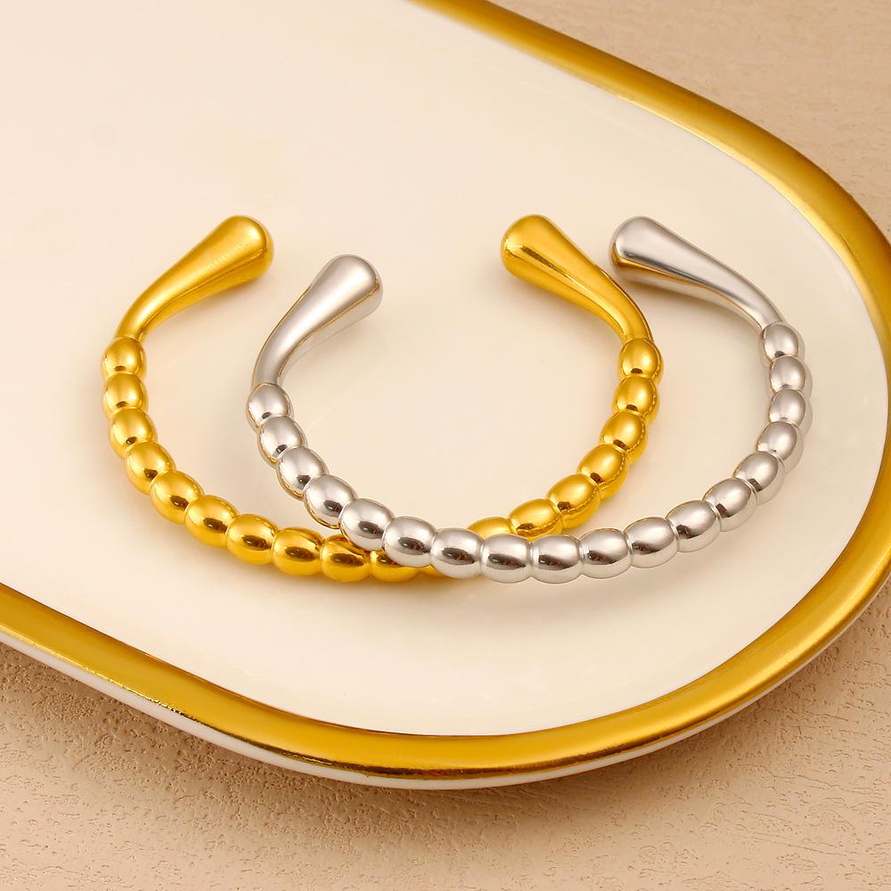 Versatile Beaded Open Bracelet - 18K Gold Plated Titanium Steel Fashion Accessory