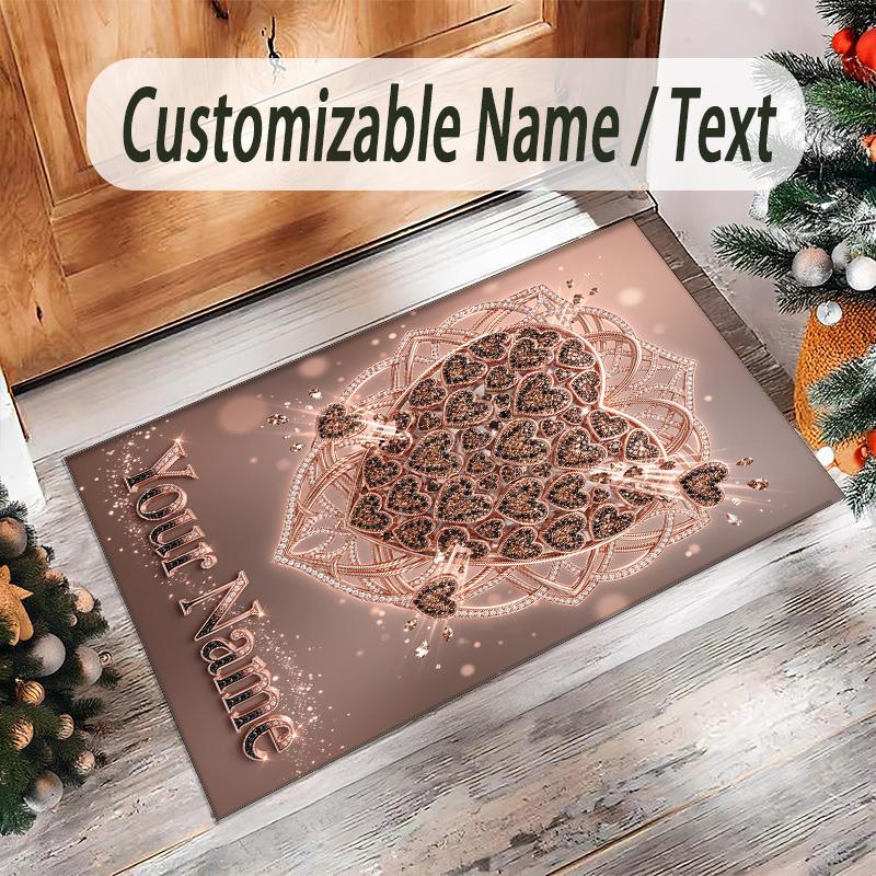 Hearts Theme Crystal Velvet Floor Rug Personalized Custom Name Text Warm Carpet Home Decoration