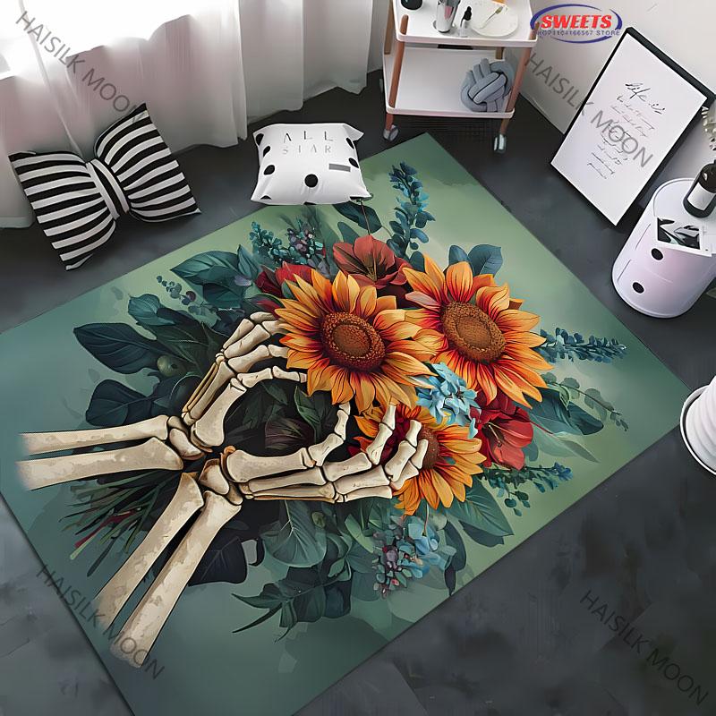 

3D HD Printing Skull Bouquet Artistic Carpet Non-Slip Carpet Large Sizes Area Rug Door Mats for Bedroom Living Room Gaming Room 40x60cm