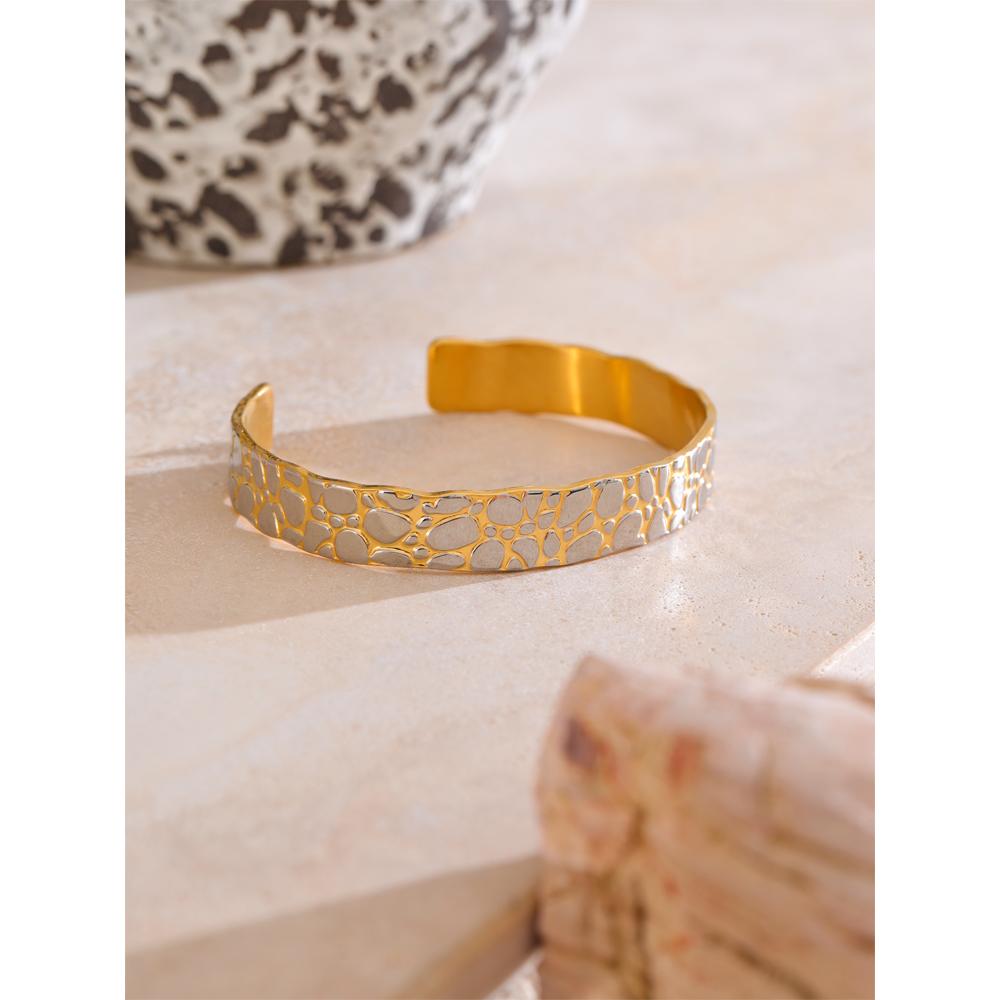 Eetit High Quality Stainless Steel Metal Round Cuff Open Bracelet Bangle Waterproof Texture Distinctive Wrist Jewelry