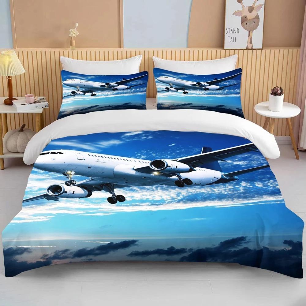 mode ensemble de literie avion avion imprimé 3D dessin animé housses de couette avec taies d'oreiller linge de lit doux personnalisé drop ship EU single(135x200cm)