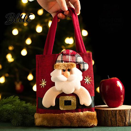 Decorative Christmas Party Favor Bags Tote Bag Santa/Snowman/Elk/Bear 3D Doll Decor Thick Cloth Holiday Candy Treat Holders Fabric Storage Pouch for