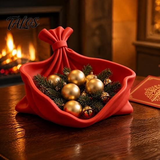 Unique Christmas Decoration 3D Printed Pleated Bag Shaped Candy Bowl, Desktop Snack Holder Small Item for Entryway Table, Decorative Storage