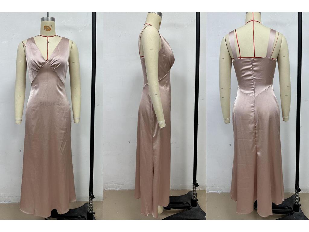 In Stock: 25th Anniversary V-Neck Slim Evening Dress - European & American Style, Solid Color