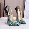 European Style Snake Print Color Block Pointed Toe Metal Thin Stiletto Plus Size Nightclub Women High Heels WZ-A16-6
