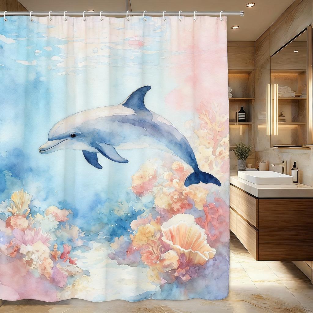 Glowing Purple Jellyfish Deep Sea Coral Oil Painting Waterproof Shower Curtain for Bathroom Decor