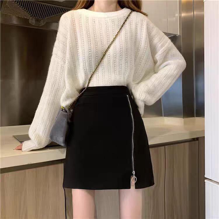 

Women s Black Woolen A-line High Waist Midi Skirt for Spring & Autumn 2025 XL чёрный