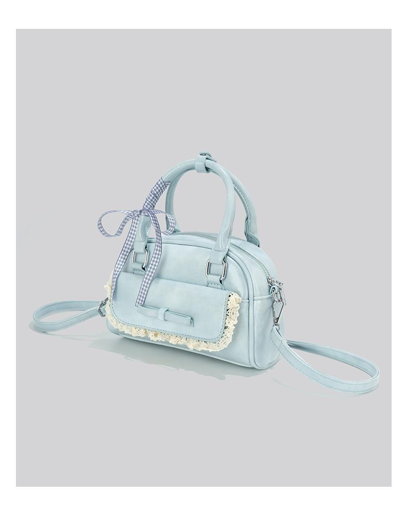 

JIAERDI Sweet Cute Pink Messenger Bag Women Harajuku Lace Bow Chic Handle Boston Crossbody Bags Ladies Retro Bowling Bag Y2k 21x13x9cm синій