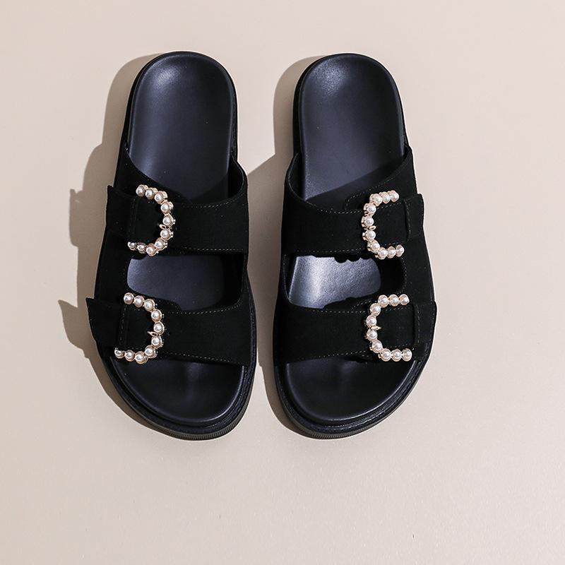 

2024 лето новые платформенные женские шлепанцы модные универсальные с металлической пряжкой пляжная обувь черные крутые шлепанцы тренд 40 чёрный