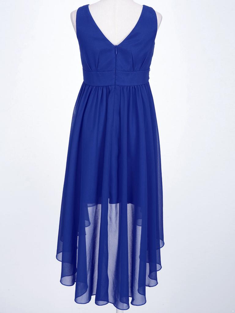 Kids Big Girl Sleeveless Pleated Chiffon Flower Wedding Bridesmaid Formal Party Dress First Communion Dress