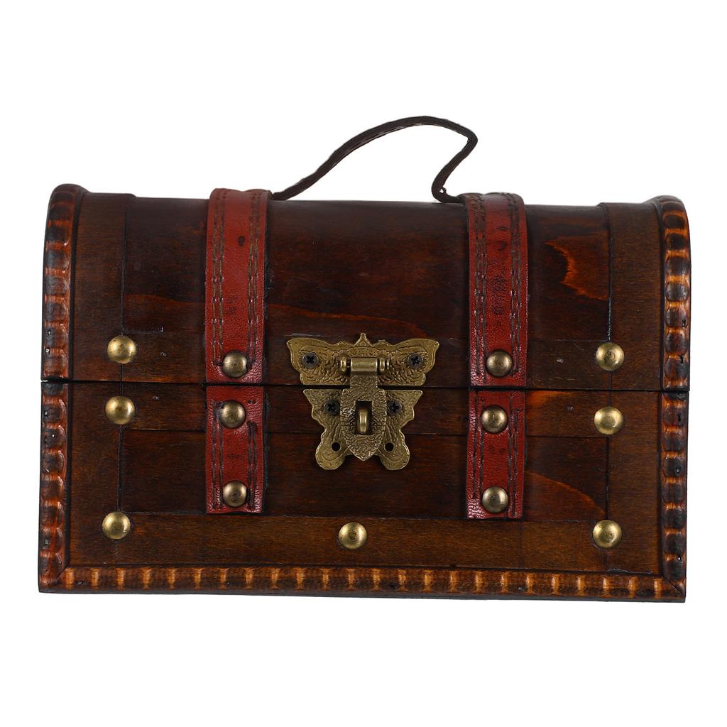 Vintage Treasure Chest Box Small Rectangle Wood Storage Jewelry Boxes European Handmade Case Holder Trinket Keepsake