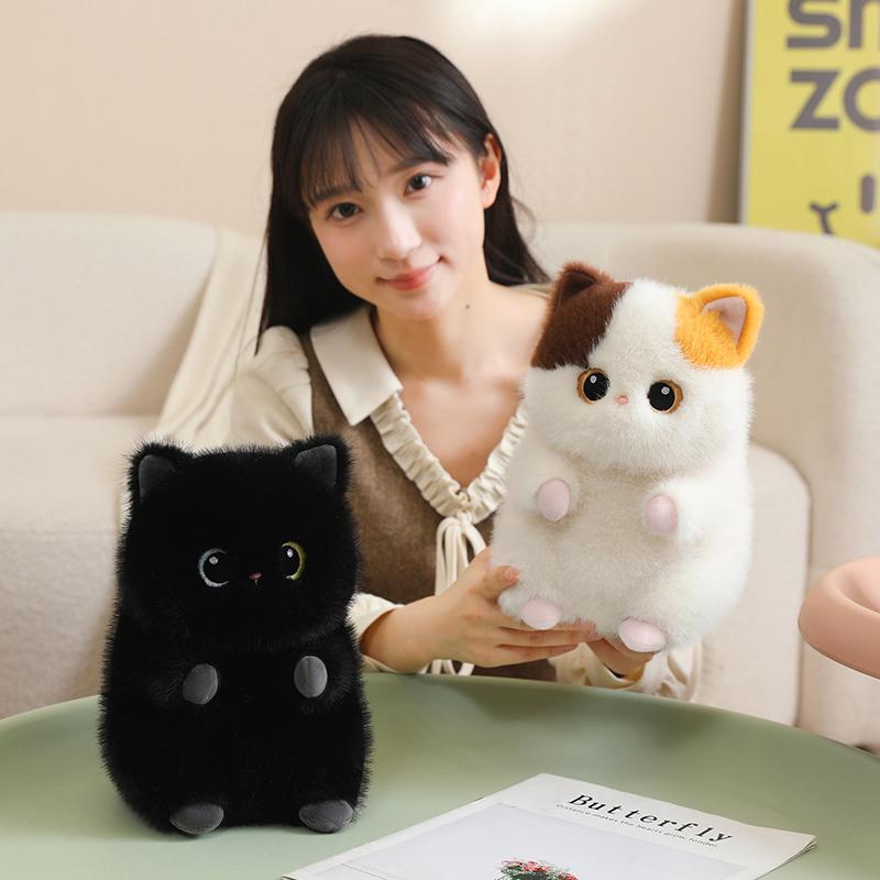 23Cm Squatting Cat Plush Toy Stuffed Siamese Cat 3-Color Black Brown Kitten Cartoon Animal Plushie Companion Gift