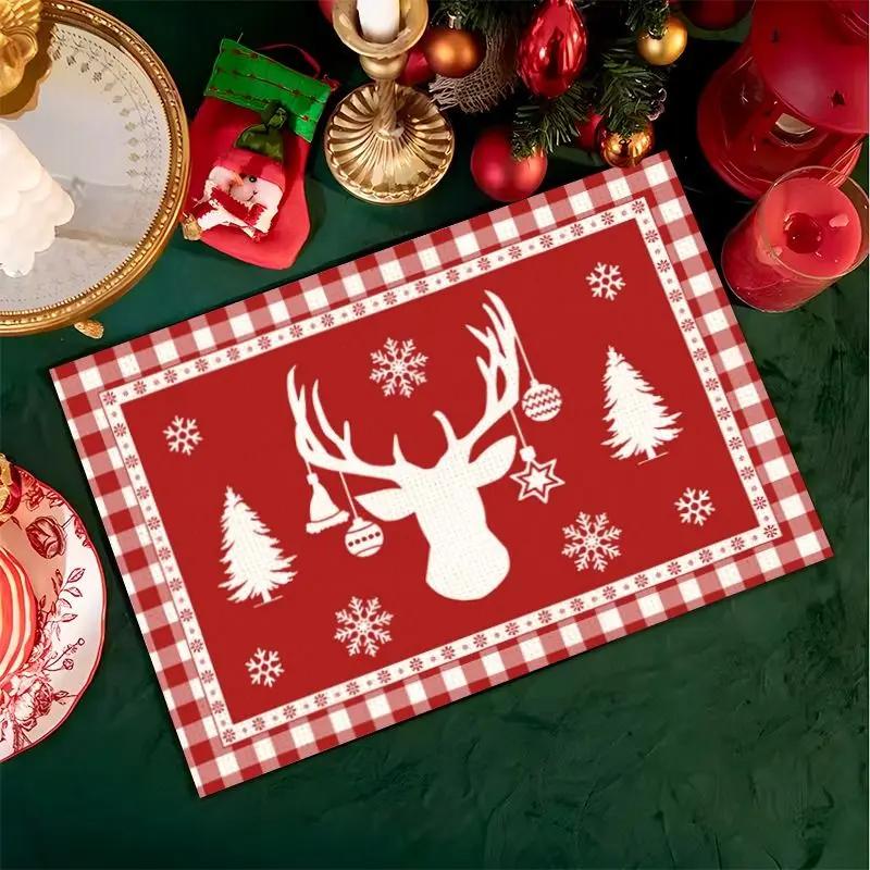1PC Christmas Placemats Linen Christmas Trees Snowflake Gnome Print Table Mats Xmas Table Pads for Home Hotel