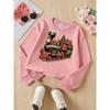 European Sizes Christmas Train Holiday Decorative Pattern Girls' Crewneck Sweatshirt, Autumn Winter Western Top, Long Sleeved Casual.