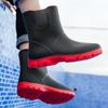 Unisex Mid-Calf Waterproof Rain Boots: Non-Slip, Wear-Resistant Rubber Shoes for Outdoor, Kitchen, Car Wash & Sports. Pull-On Style.