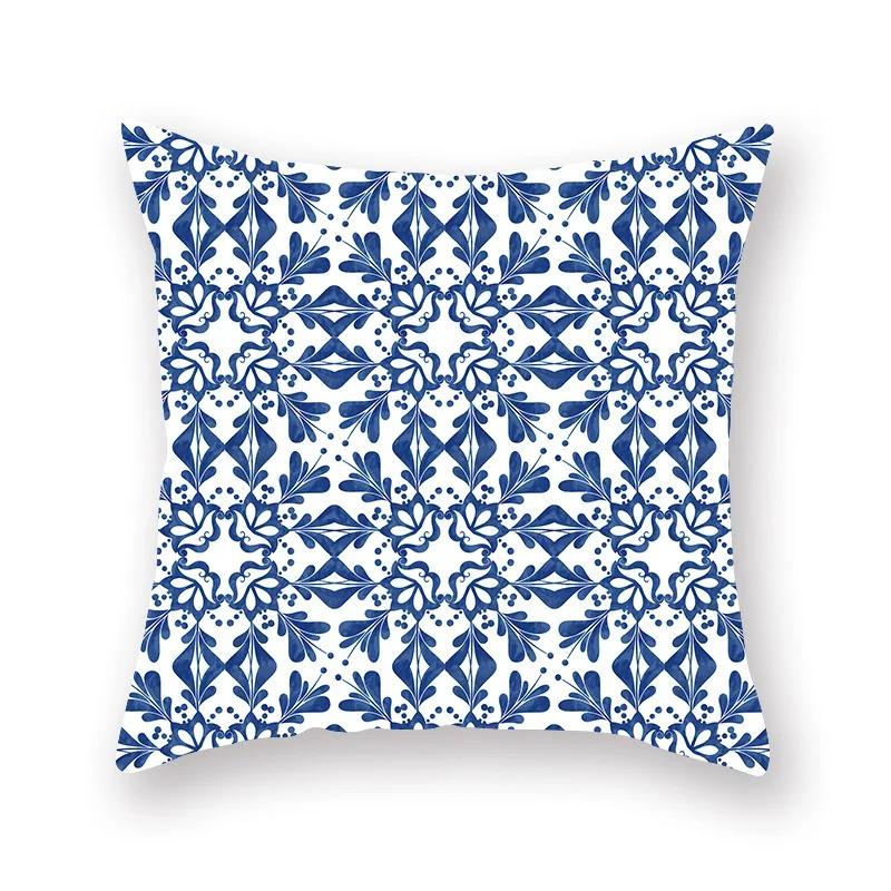 Blue and White Porcelain Print Pattern Luxury Home Decoration Pillowcase Living Room Sofa Car Cushion Cover