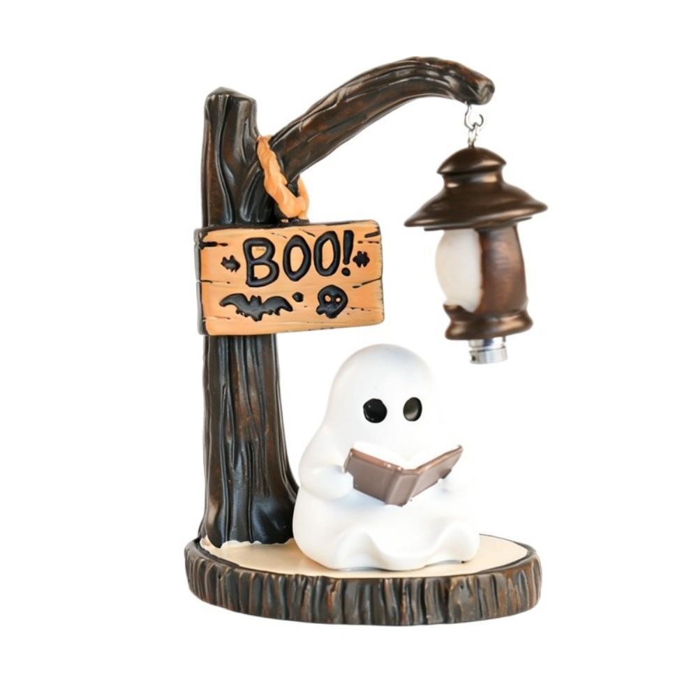 Resin Reading Ghost Figurine Hanging Lantern LED Ghost Decoration Bookshelf Decor