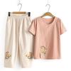 Stylish Cotton & Linen T-Shirt Set for Women: Summer Round Neck Short Sleeve Top for Middle-Aged and Elderly