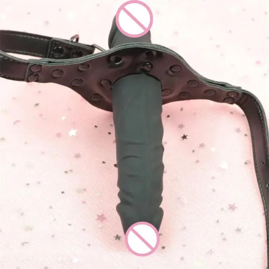 Adjustable Strap-On Dildo Gag Silicone Mouth Bondage Toy for Couple Games Double Dildo